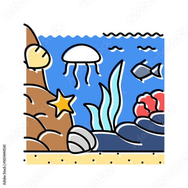 Fototapeta tide pool ecosystem world ocean color icon vector illustration