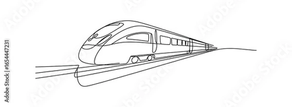 Fototapeta Continuous one-line drawing of a high-speed train. A simple minimalist line art.