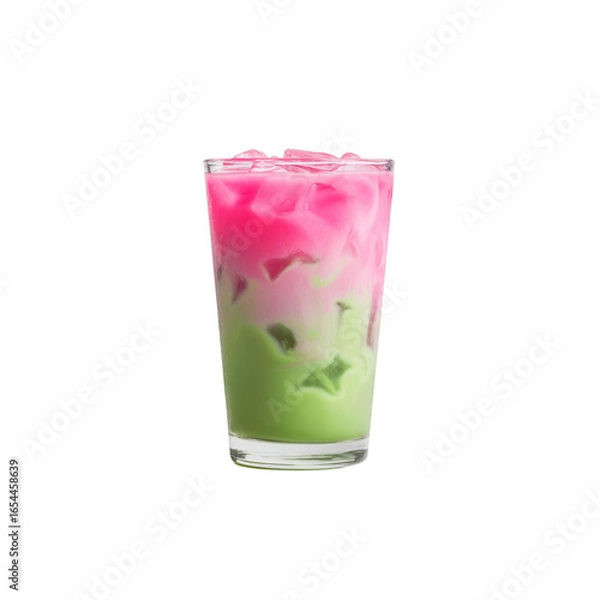 Fototapeta Refreshing Pink and Green Layered Iced Drink in Glass