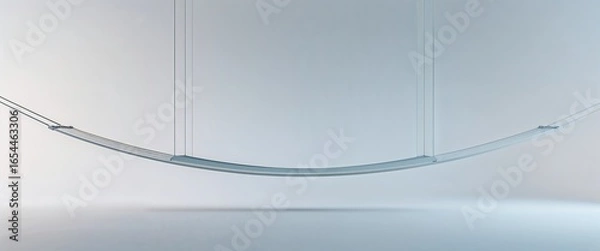 Fototapeta A hammock swing is gracefully suspended in an airy, softly lit environment, suggesting a serene atmosphere ideal for relaxation. The minimalist design enhances the tranquil feel