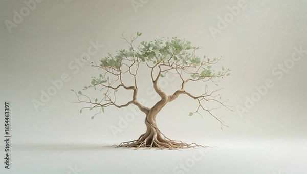 Fototapeta A symbolic representation showcasing a tree with intricate branches and roots. This artwork reflects the growth and nurturing aspects of recruitment and hiring in a serene setting