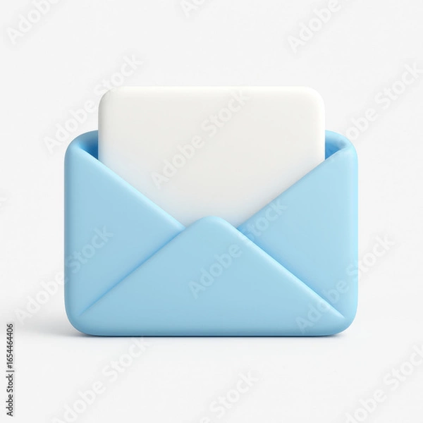 Fototapeta 3D open envelope icon with letter pastel blue