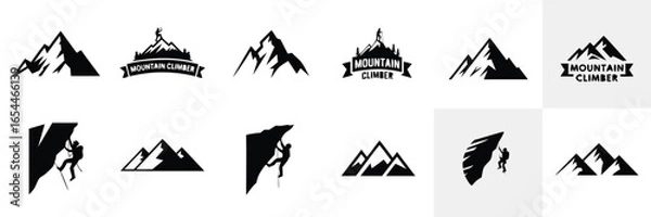 Fototapeta Mountain Climbing Logo Designs Silhouette Vectors of Mountaineers, Mountain Ranges, and Climbing Rocks Graphics