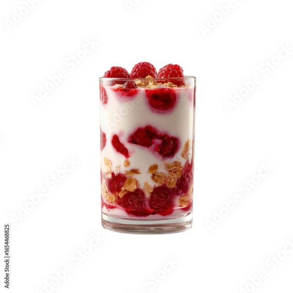 Fototapeta Delicious Raspberry Yogurt Parfait with Granola in Glass
