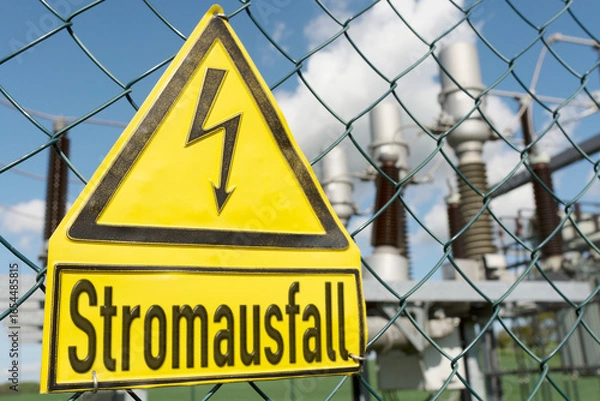 Obraz Warnschild Stromausfall vor Umspannwerk