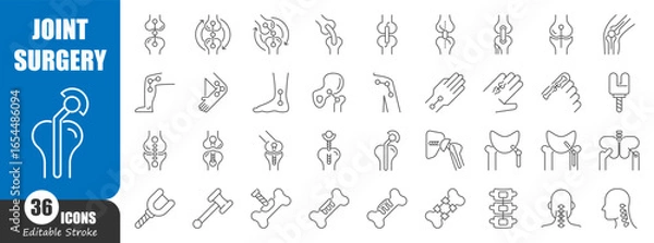 Fototapeta Joint replacement surgery thin line icon . Editable stroke . Vector .