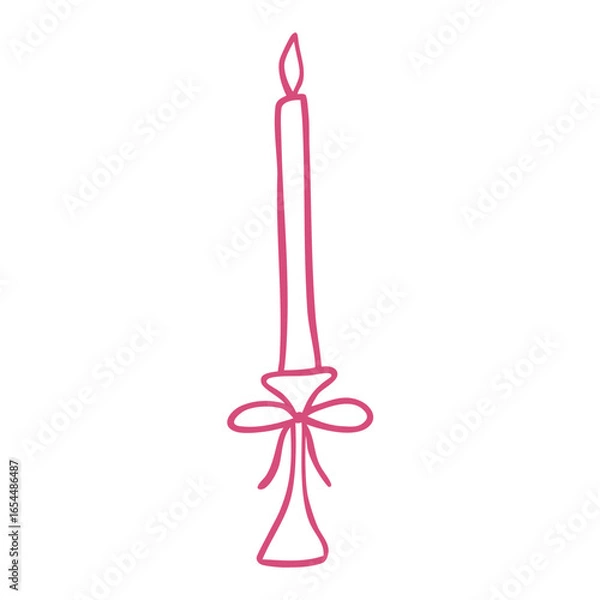 Fototapeta Long candle on a candlestick with a bow. Vector graphic element for wedding design or for interior design