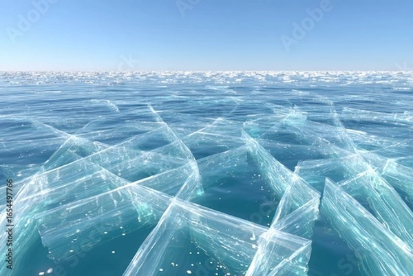 Fototapeta Frozen sea, clear ice shards on water