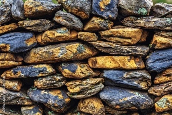 Fototapeta Close-up view of a stone wall, various shades of brown and gray