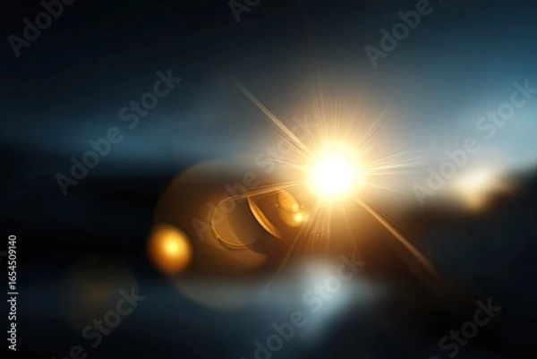 Fototapeta Bright light source, lens flare, dark background