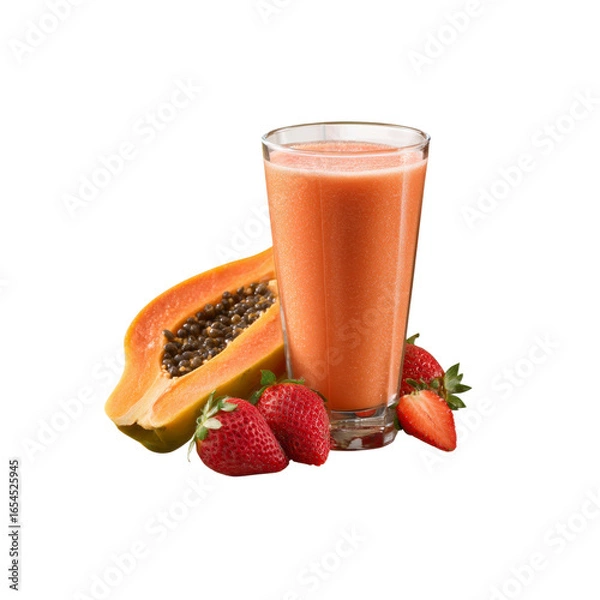 Fototapeta Refreshing Papaya and Strawberry Smoothie in a Glass