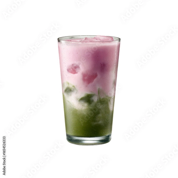 Obraz Layered Matcha and Rose Latte in Glass