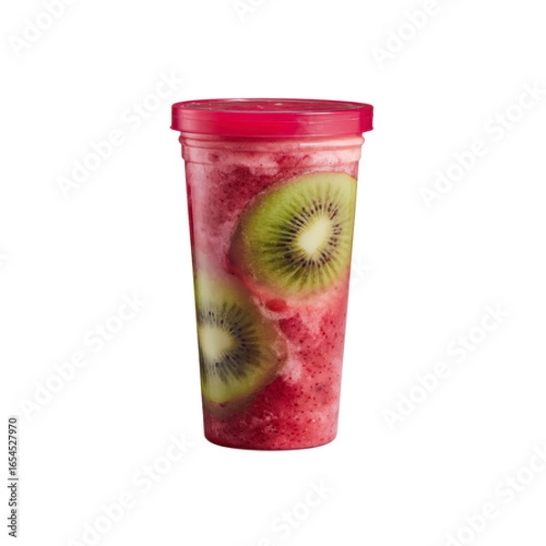 Obraz Refreshing Kiwi Smoothie in Pink Cup with Lid