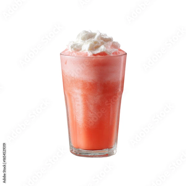 Fototapeta Refreshing Pink Smoothie with Whipped Cream in a Glass