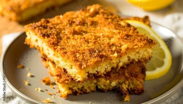 Fototapeta Homemade Lemon Crumb Bars with Fresh Citrus Slice.