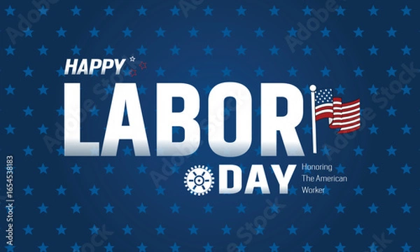 Fototapeta USA labor day celebration with American  flag on blue background. sale promotion advertising banner template for labor day brochures, poster or banner.