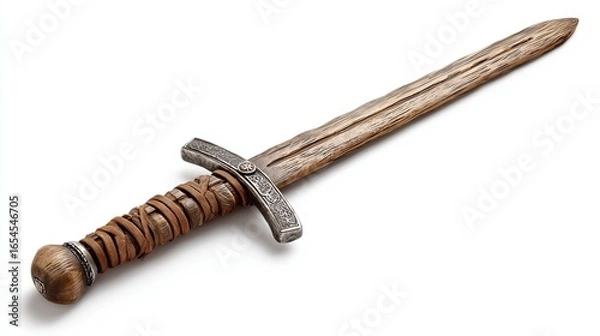 Obraz Old wooden sword on white background