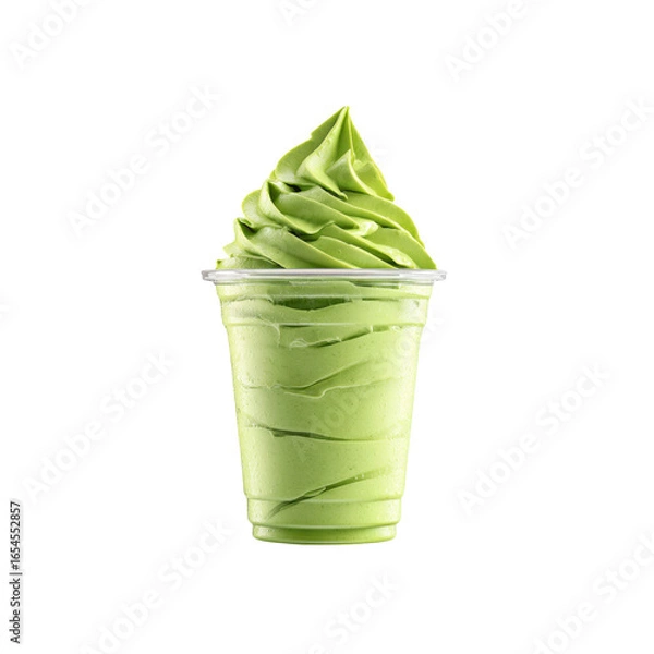 Fototapeta Refreshing Matcha Green Tea Soft Serve Ice Cream in a Plastic Cup