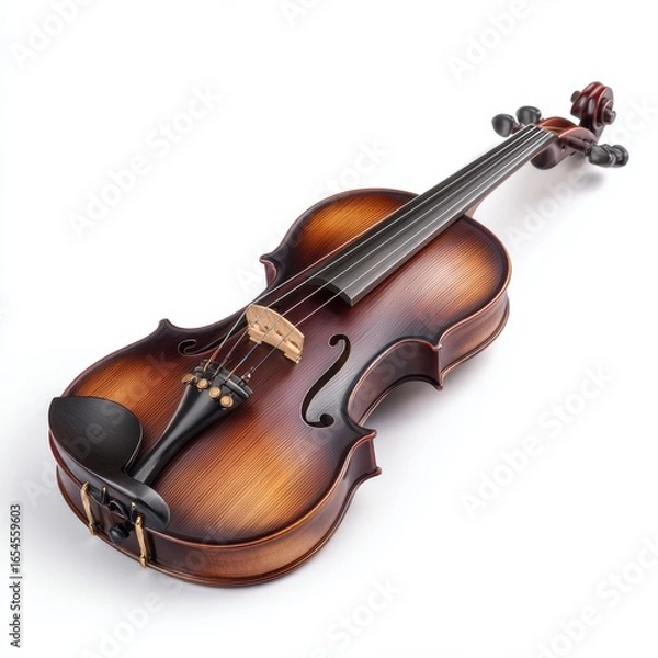 Fototapeta A detailed studio shot of a beautiful wooden violin, its elegant curves and craftsmanship on full display