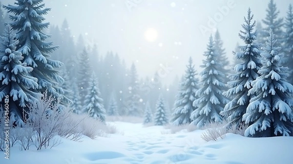 Fototapeta Gently falling snowflakes and a soft, dreamlike quality enhance the scene