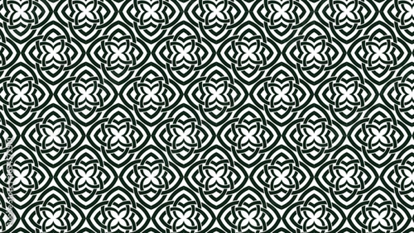 Fototapeta A repeating Islamic geometric pattern in the form of a woven square and rhombus, with a layered 3D shadow effect and white gradient light in the center as the center of focus.