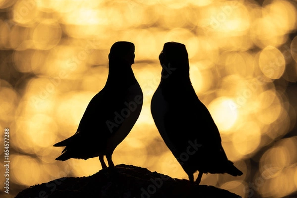 Fototapeta Atlantic puffins, a species of seabird in the auk family, seen in Wales, UK.