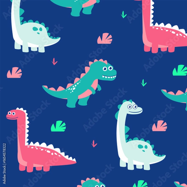Obraz cute cartoon dinosaur seamless pattern vector design for kids apparel fullprint fabric