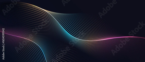 Obraz Abstract colorful curved wave lines on dark background	