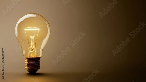 Fototapeta Close-up of glowing illuminated light bulb with bright filament in front of smooth gradient background, symbol of creativity, innovation, energy, idea, technology, future and inspiration concept