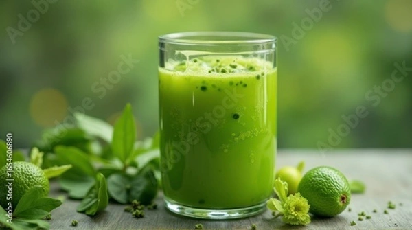 Obraz Green Juice with Lime and Leaf