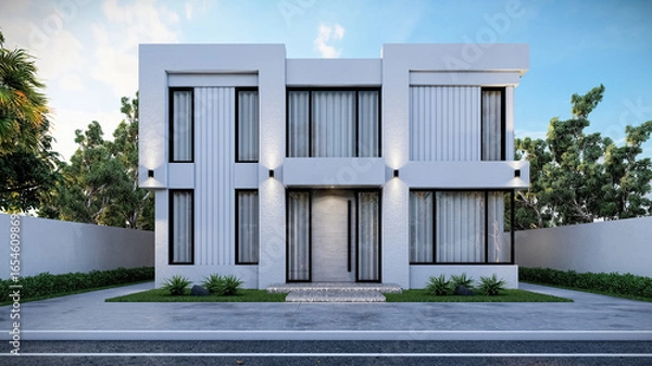Obraz 3D illustration of a stylish two-story villa 1