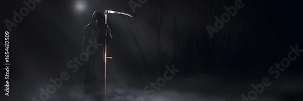 Obraz Grim Reaper in Dark Forest Wide Banner with Copy Space