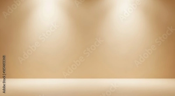 Fototapeta Empty minimalist studio space with warm lighting and neutral background ready for product display or photography showcasing creativity and artistic presentation