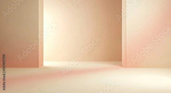 Fototapeta Abstract minimalist interior space with soft peach tones and smooth surfaces for modern art displays and creative inspiration in photography