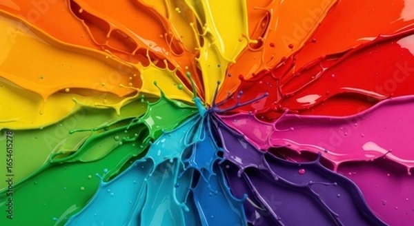 Fototapeta Vibrant Color Splash with Liquid Paint in Rainbow Spectrum Forming a Dynamic Abstract Background for Creative Design and Artistic Projects