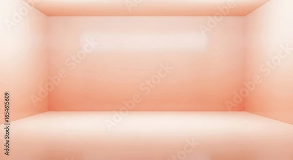 Fototapeta Modern minimalistic interior space with soft peach walls and smooth surfaces, empty room ideal for showcasing products or conceptual designs