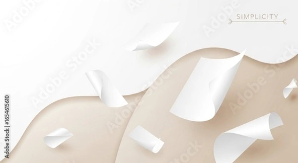 Fototapeta Elegant Layout of Floating White Papers on Soft Beige Background for Minimalist Design, Creative Concepts, or Professional Presentations