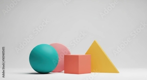 Fototapeta Colorful geometric shapes arranged artistically on a white background for modern design and abstract concepts in contemporary art and education visual materials