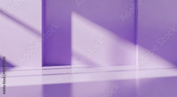 Fototapeta Soft Purple Light and Shadows Play on the Walls in a Modern Minimalist Interior Space with Elegant Design Aesthetic