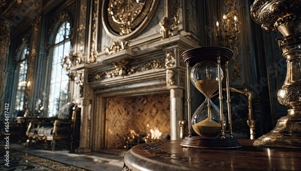 Obraz Ornate hall with fireplace and hourglass