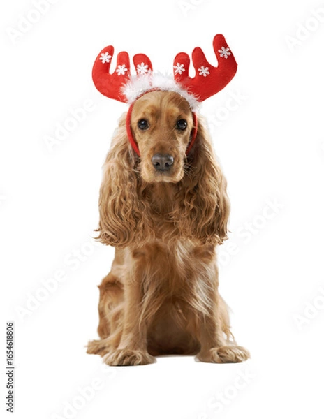 Obraz Cocker Spaniel Dog with Festive Antlers