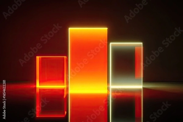 Fototapeta Neon geometric shapes on a reflective surface