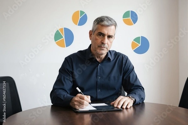 Fototapeta Businessman taking notes with stylus at meeting table