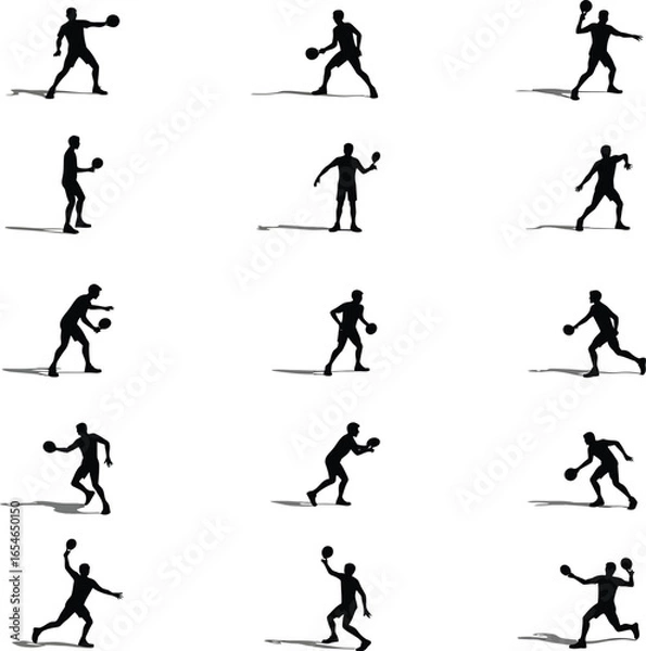Fototapeta Twelve silhouettes of men playing paddleball
