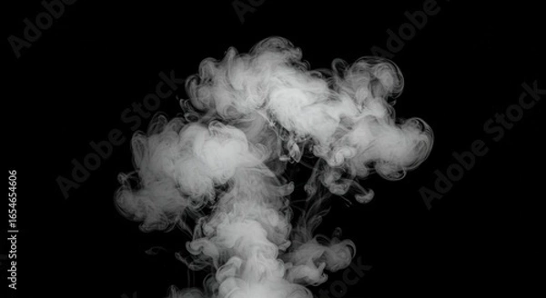 Fototapeta Elegant plumes of white smoke rising against a stark black backdrop creating a dramatic and ethereal visual effect for backgrounds and abstract designs enhancing creative projects