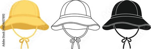 Fototapeta Three sun hats in different styles and colors on white background