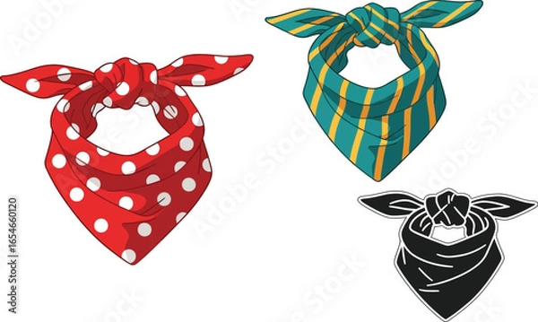 Fototapeta Illustration of three tied bandanas with different patterns