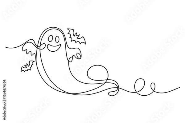 Fototapeta Minimalist Continuous Line Drawing of a Crying Ghost