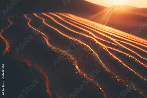 Fototapeta close up horizontal image of desert sand illuminated by sunlight at sunset