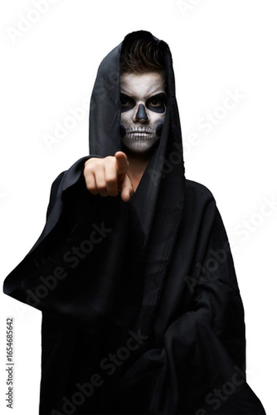 Obraz Skeleton Face Hooded Figure Pointing
